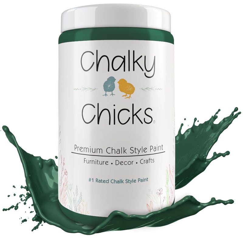 Chalky Chicks All-in-One Chalk Paint for Furniture or Cabinet - 32 Fl Oz - Matte Finish Shamrock (Dark Green) for Metal, Wood Furniture Paint - No Sanding All-in-One for Home Decor & Crafts, USA Made - Image 1